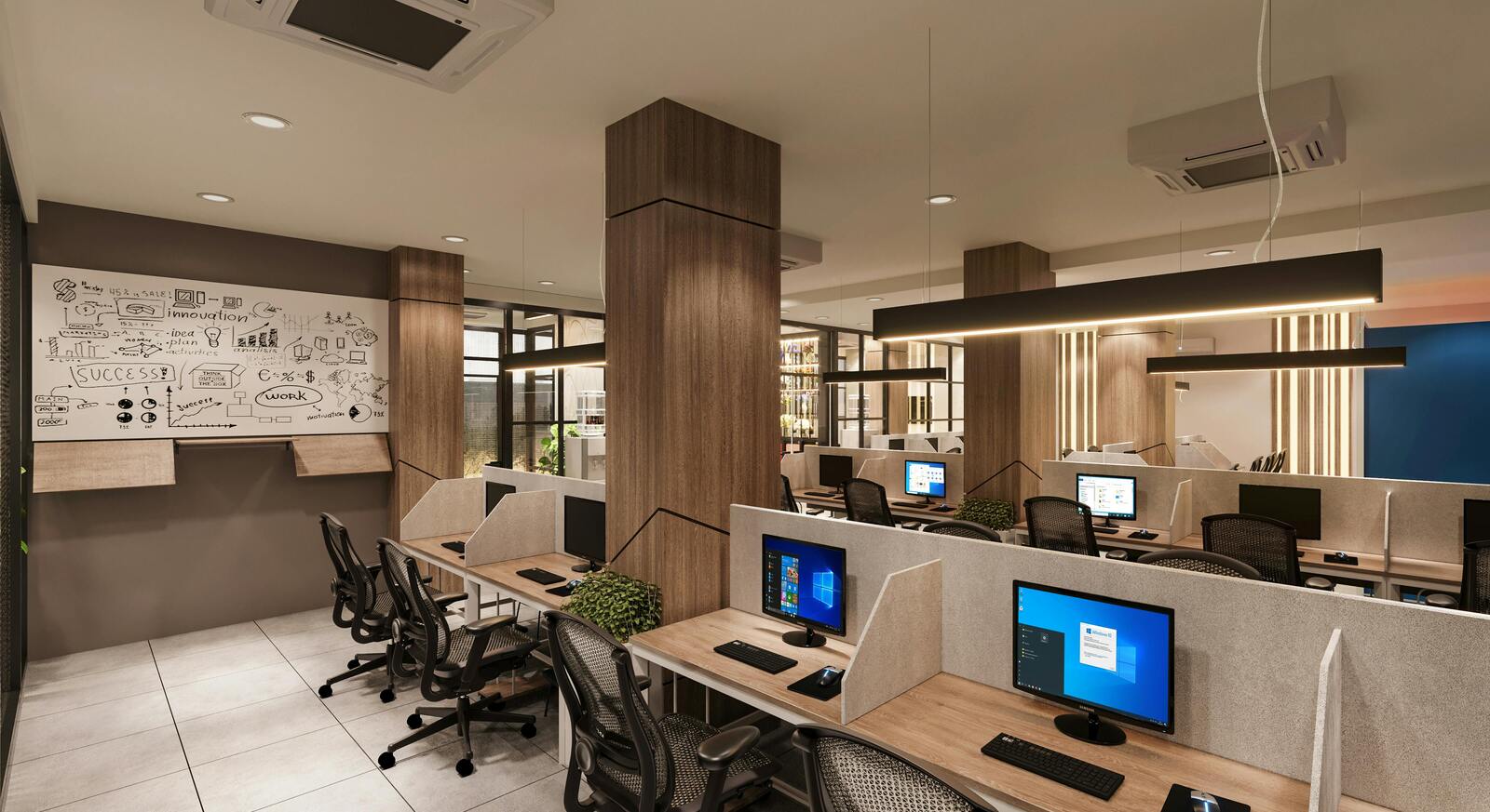 Modern business office using high-speed internet